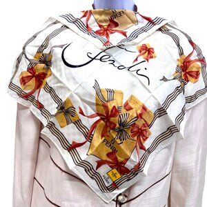 New Fendi Cotton/ Handkerchief/MiniScarf 19" Ivery yellow orange bow ties (94)